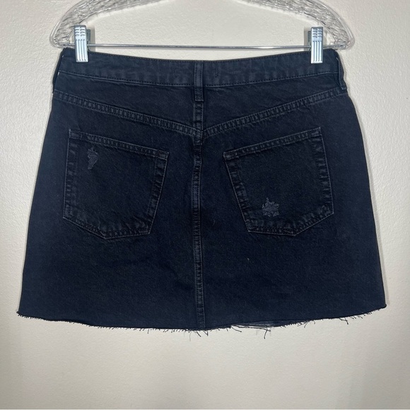 Free People We The Free Black Distressed Jean Skirt 100% Cotton Button Fly Mini - Picture 10 of 10